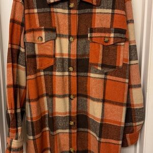 Women's Oversized Plaid Shacket | Orange Plaid Flannel Shirt XL